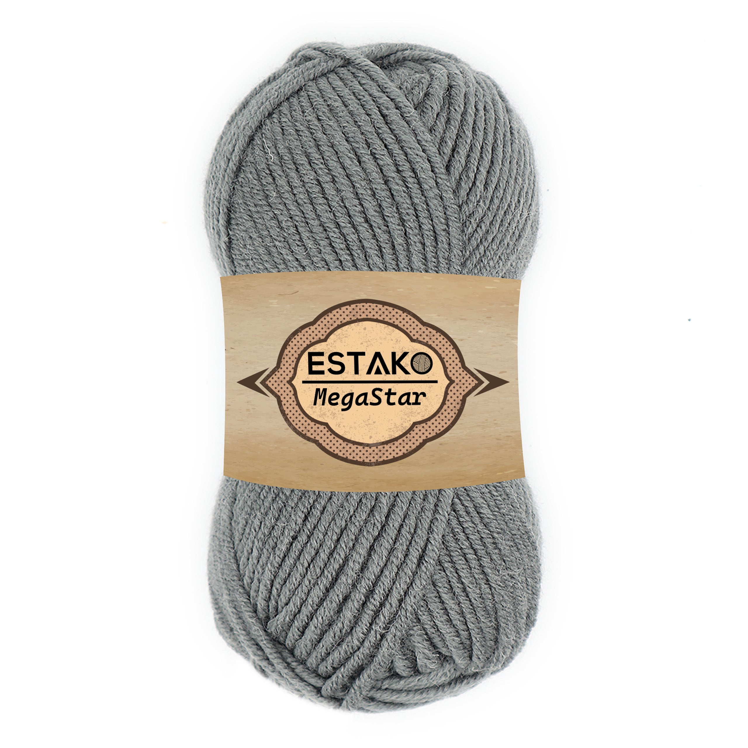 Estako MegaStar in 60974 Light Grey, a bulky wool blend worked on a big hook for fast, easy beginner projects.